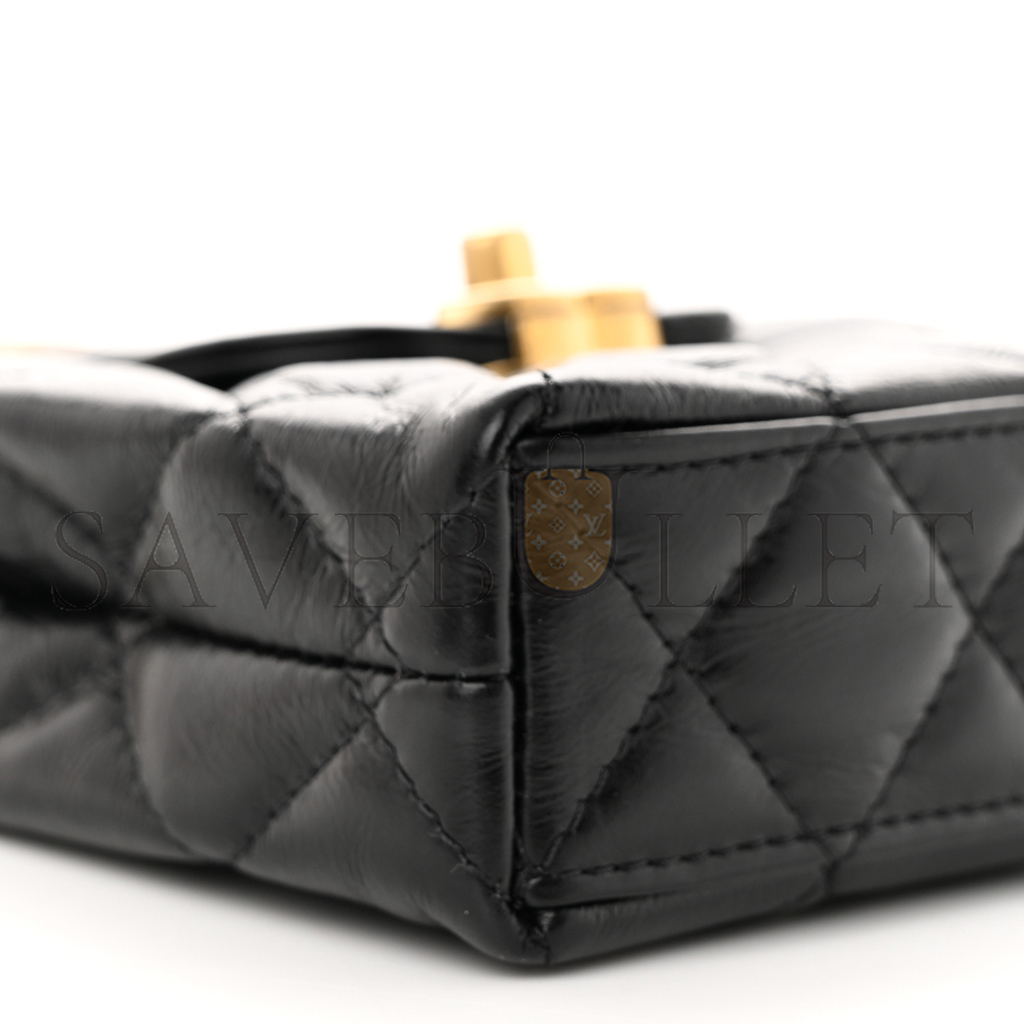 Ch*el master shiny calfskin quilted mini nano kelly shopper black (12.5*8.3*4cm)